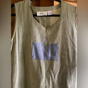 Anu Olive Maxi Dress with Purple Embroidery 100% Cotton